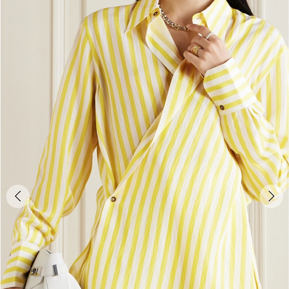 PETAR PETROV Blouse Striped Silk-Crepon Wrap Yellow White